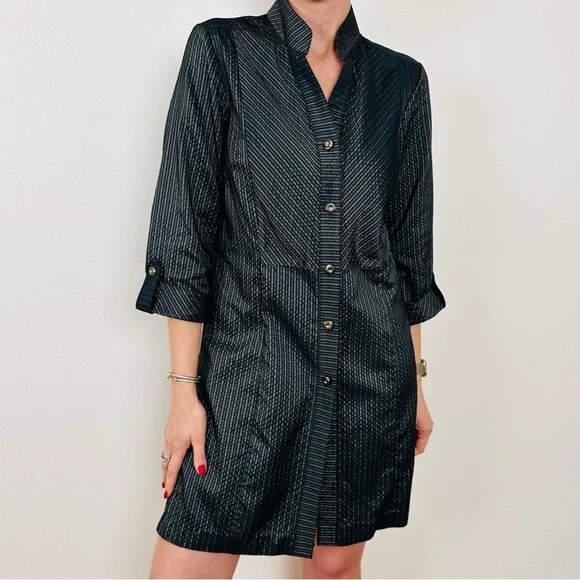 Tesori black striped long sleeve button down tunic dress - Picture 3 of 10